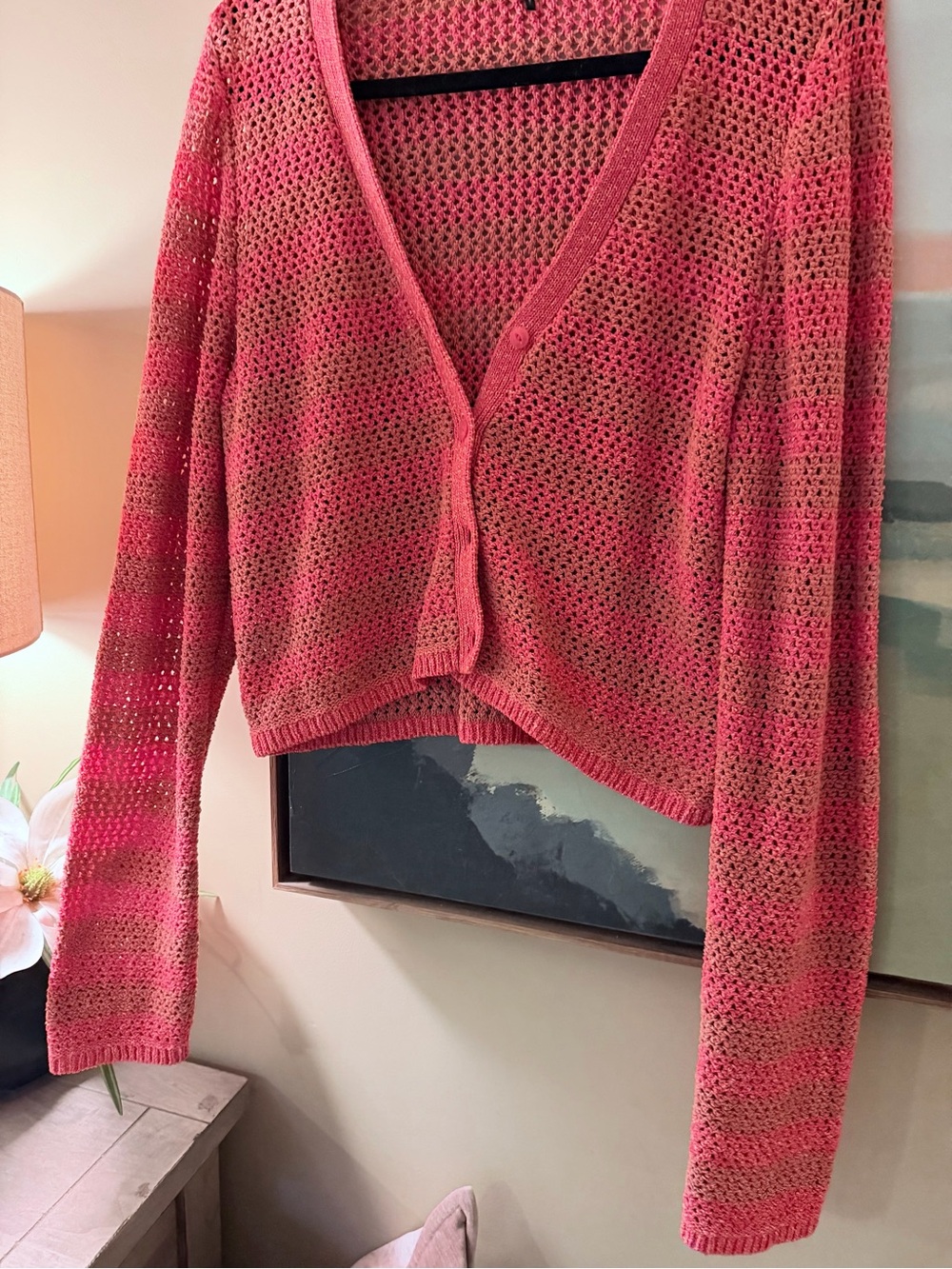 rag & bone Pink Cropped Open-Knit Cardigan NWT